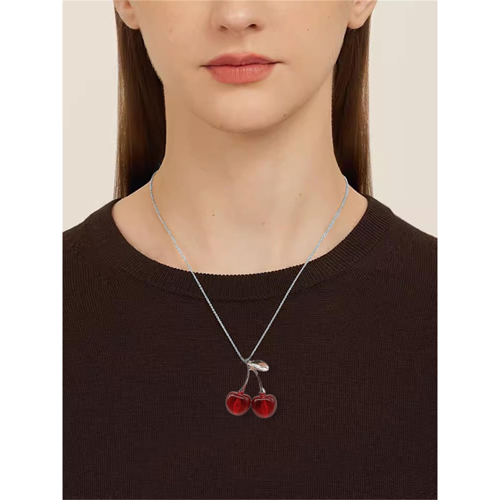 Cherry Necklace for Charm Cute 3D Sweet Red Cherry Pendant Necklace Punk Goth…