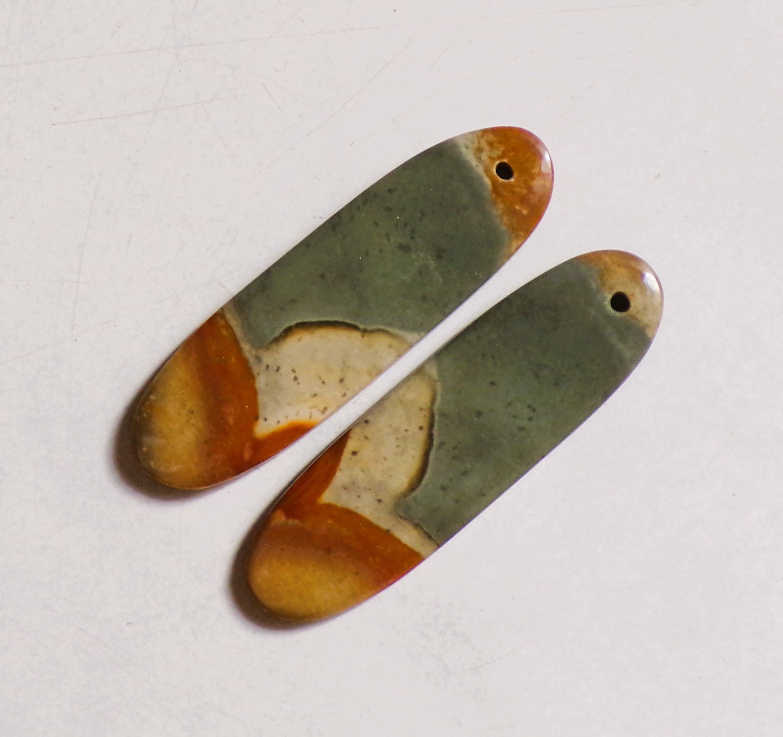 28.70 Cts Natural Polychrome Jasper Drilled Cabochon Pair Gemstone 40X12MM 46