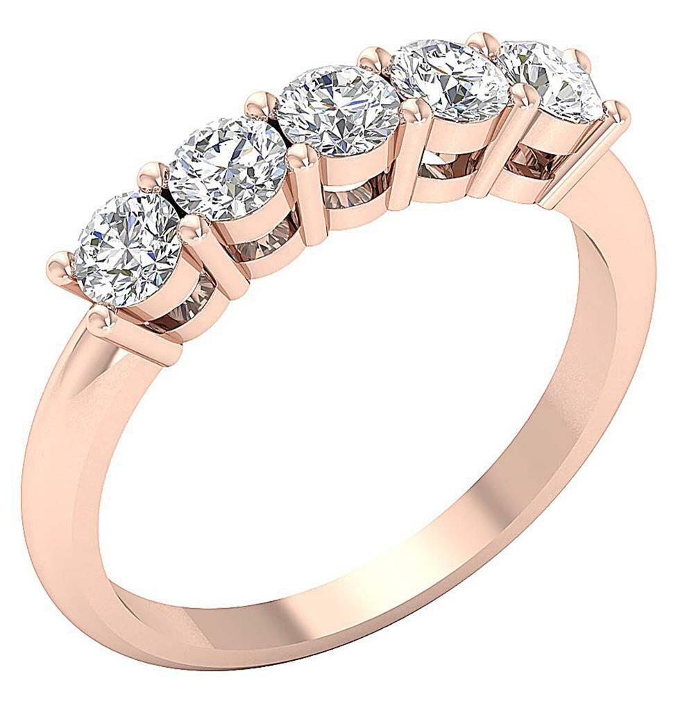Five Stone Wedding Ring 1.00 Ct VS1 E Prong Set Natural Diamond 14K Gold 3.80MM