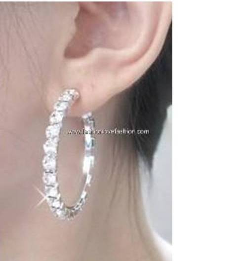 1 Pair Clip-On Rhinestone Hoop Earrings Silver/Gold Small to 2 X Large