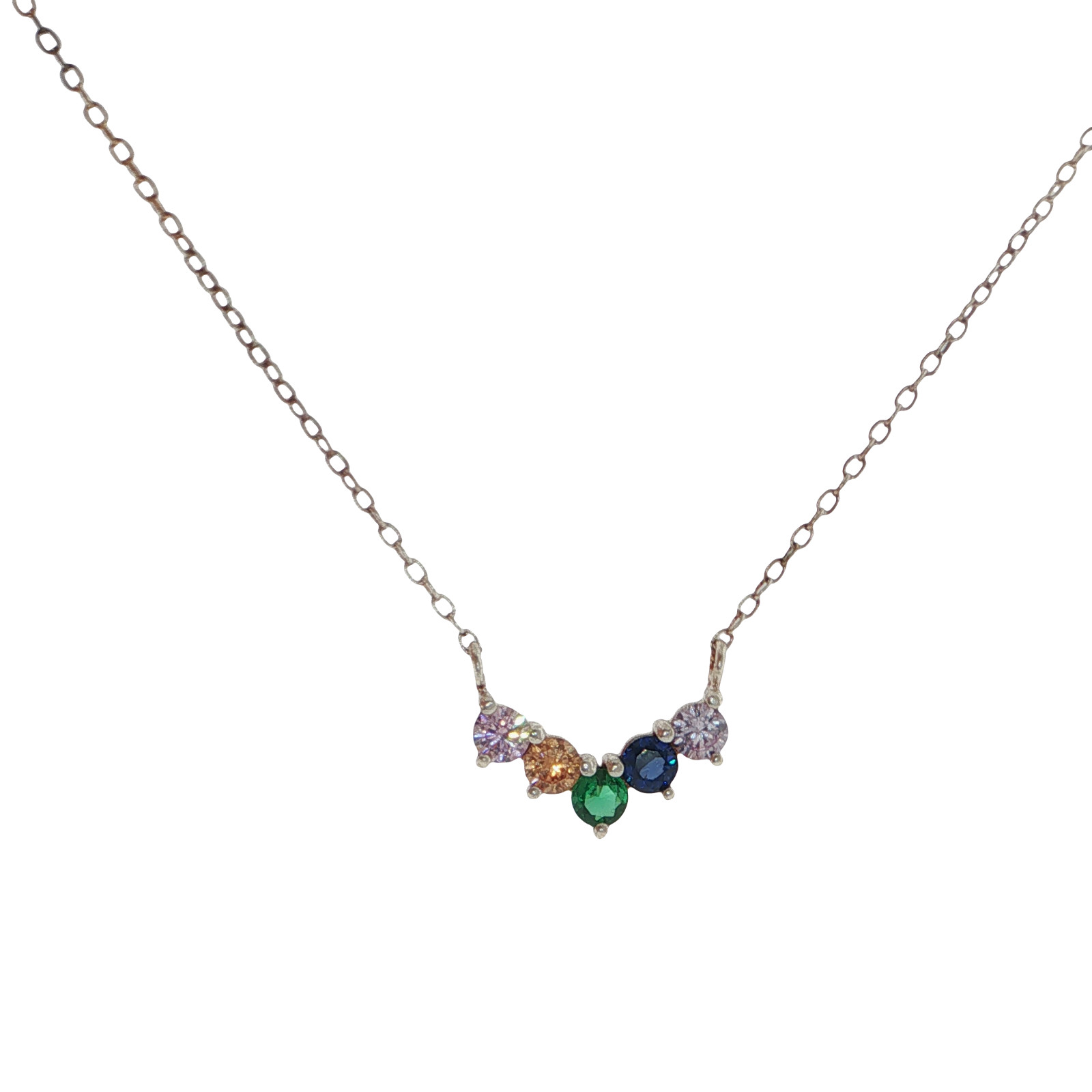 Sterling Silver Multi Coloured Gemstone Curved Pendant