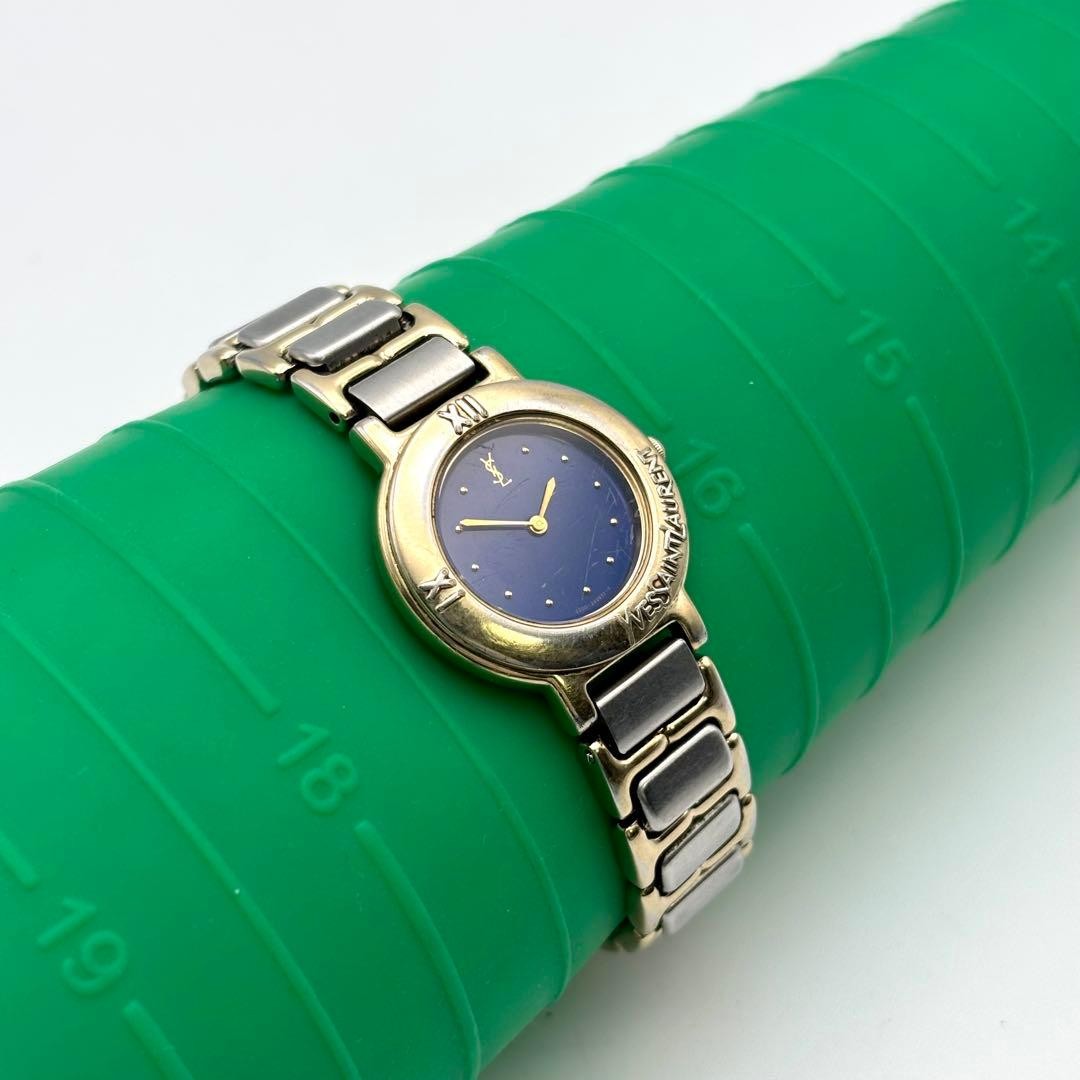 Yves Saint Laurent Quartz Watch Navy Dial Gold 24mm 17cm 6.7in New Battery