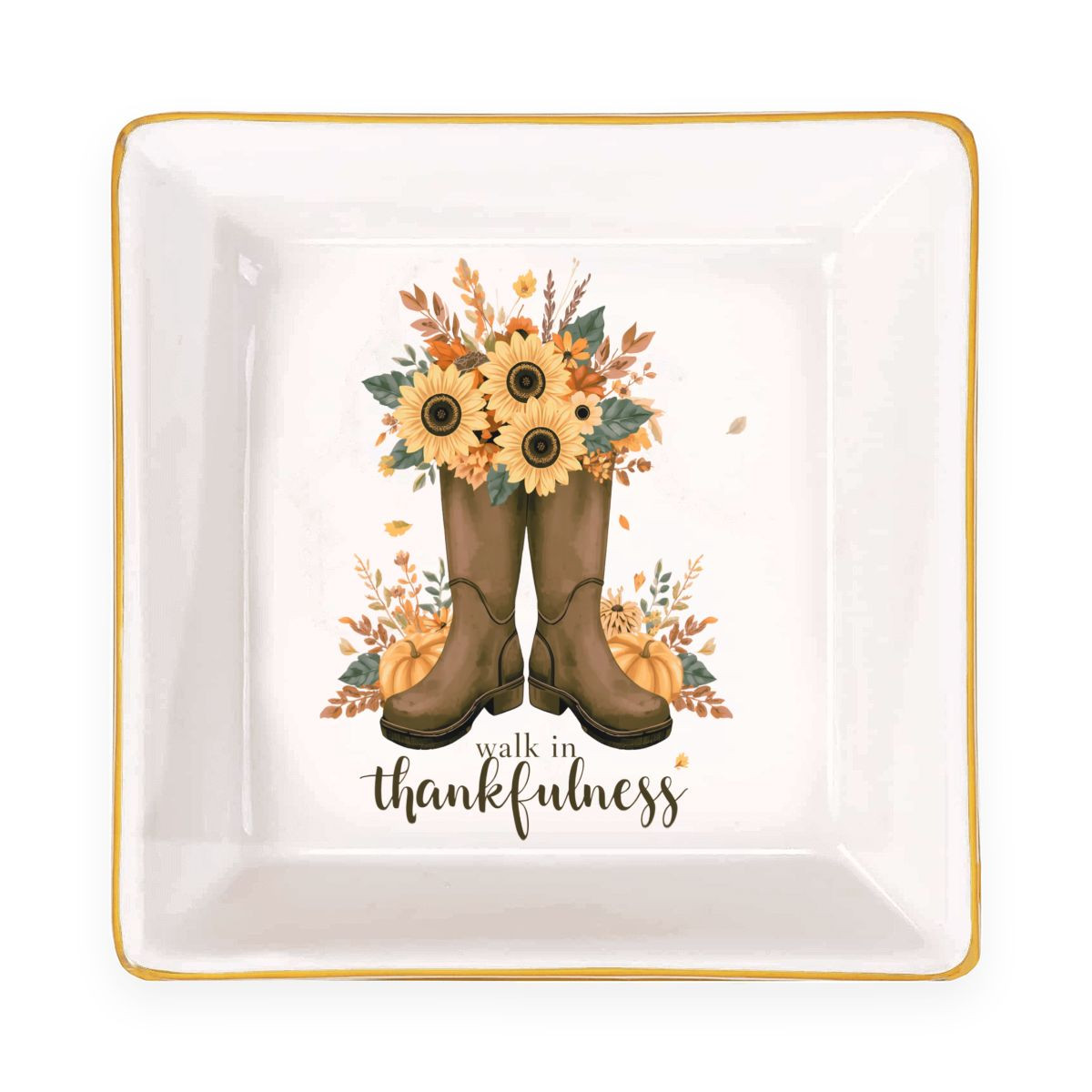Walk In Thankfulness Hippie Flower Jewelry Dish Trinket Ring Holder Boho Decor