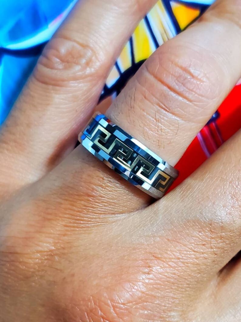 Greek Key Gold/Silver/Black Band/Ring