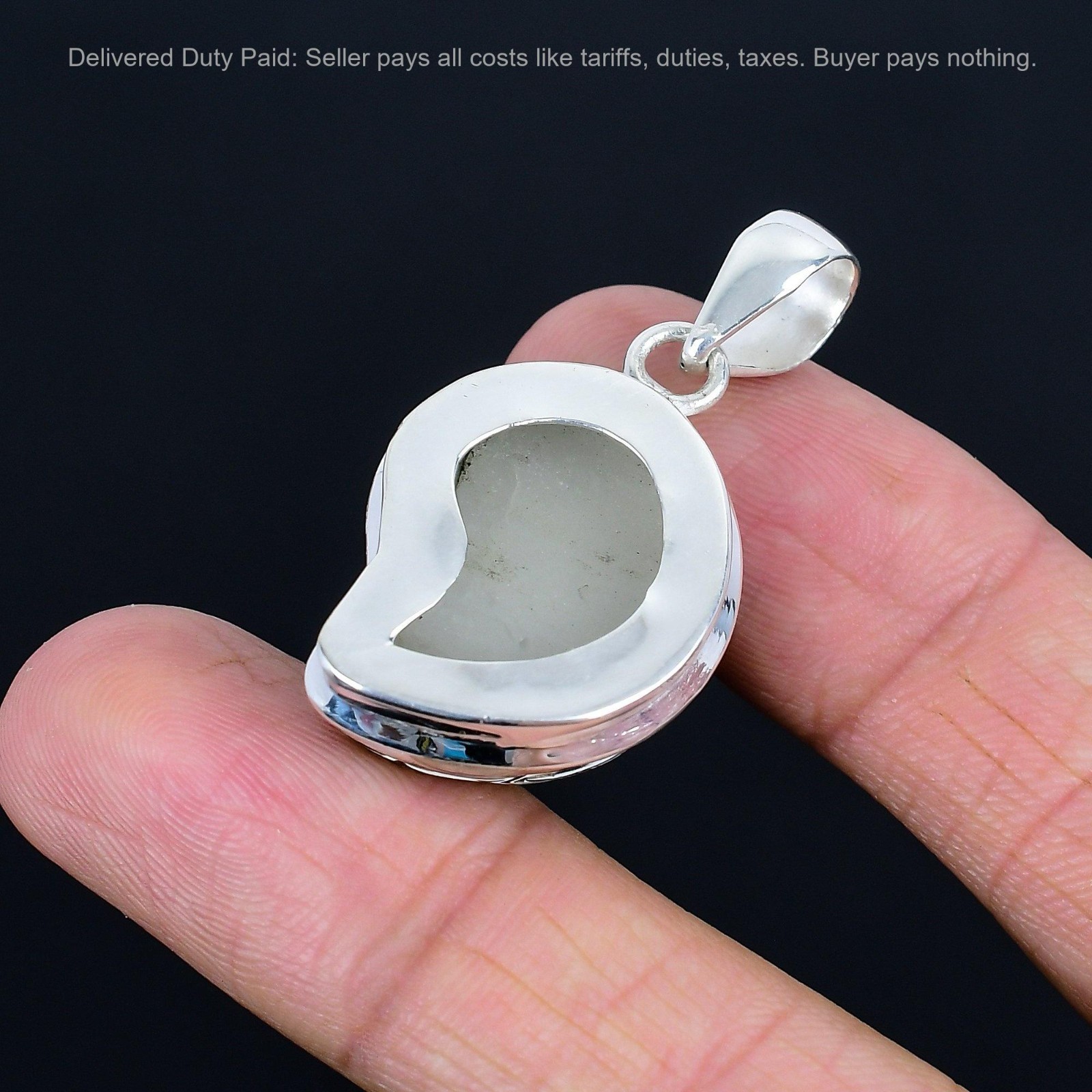 Sterling Silver Pear Natural Ammonite Doublet Opal Mother Birthday Boho Pendant