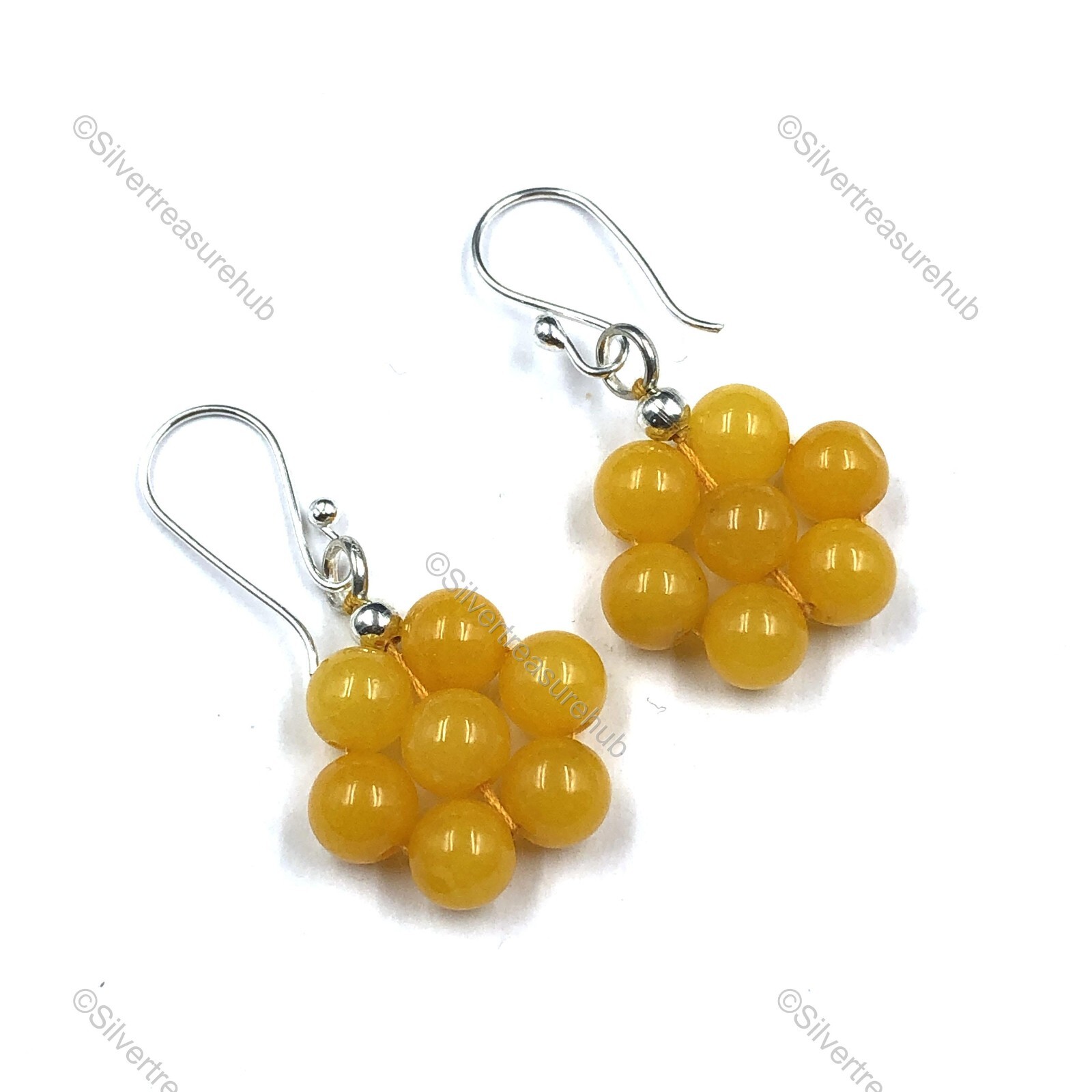 Jade Dark Gemstone Drop/Dangle Beaded Yellow Earrings 925 Sterling Silver