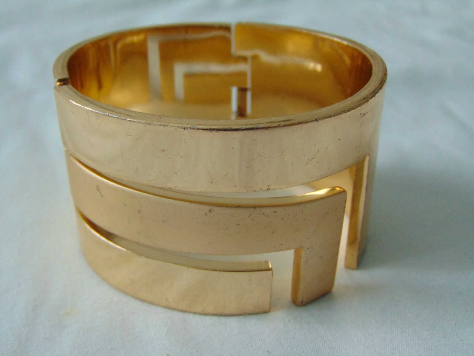 vintage 1970s Lanvin Paris signed gold wide clamp bracelet
