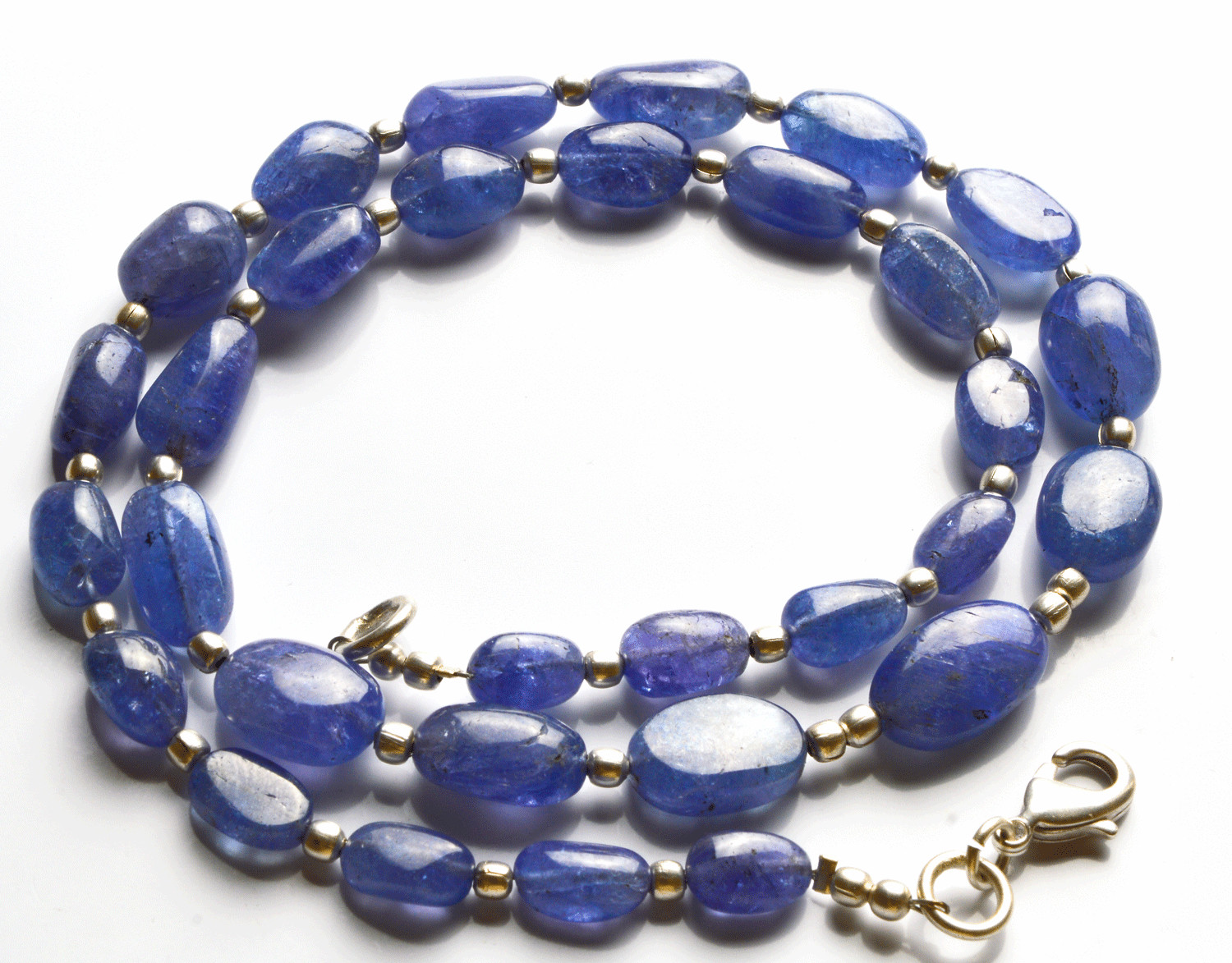 131 CT 16″ NATURAL TANZANITE SMOOTH NUGGETS BIG BEADS NECKLACE 7 TO 13 MM