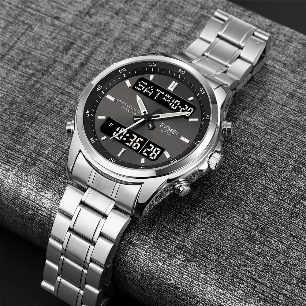 NEW Men Quartz Watch Silver Steel Digital Wristwatch Male Sport LED Watch Gifts