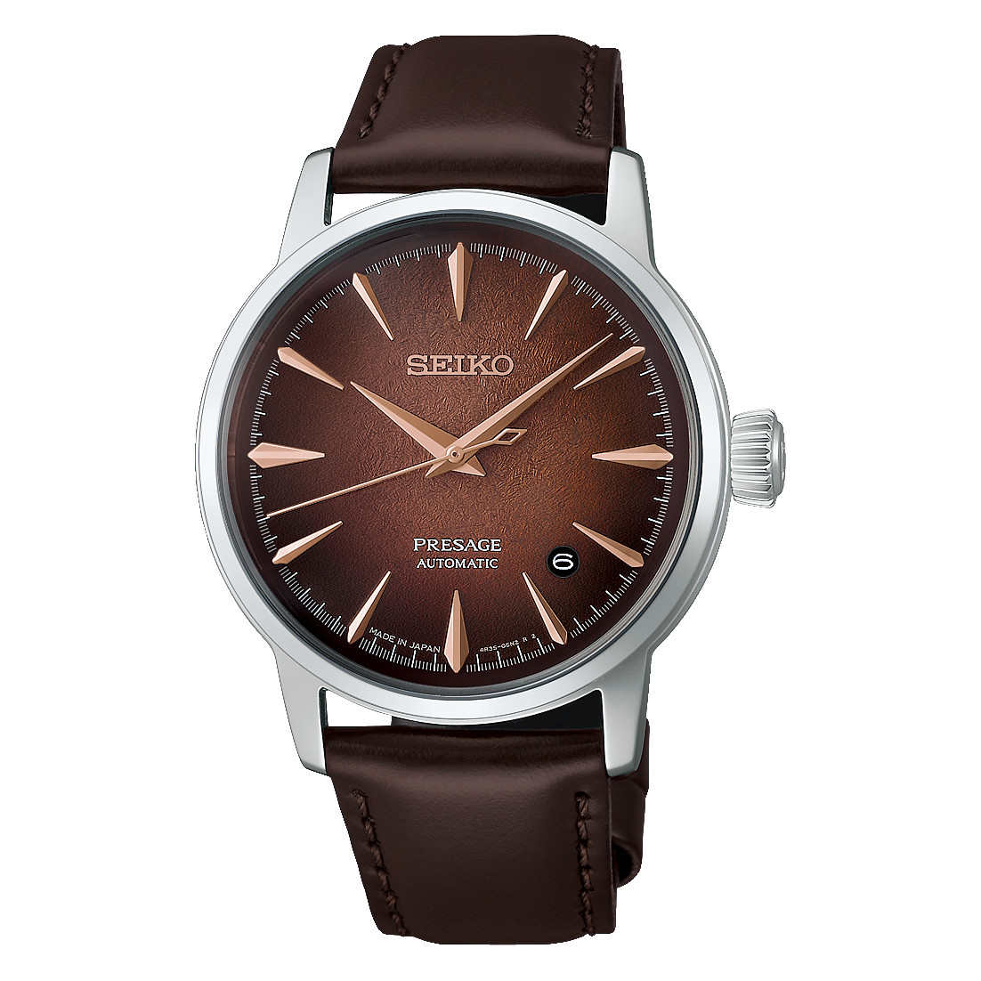 Seiko Presage Cocktail Time 38.5mm Brown Dial Leather Band Watch HCB003