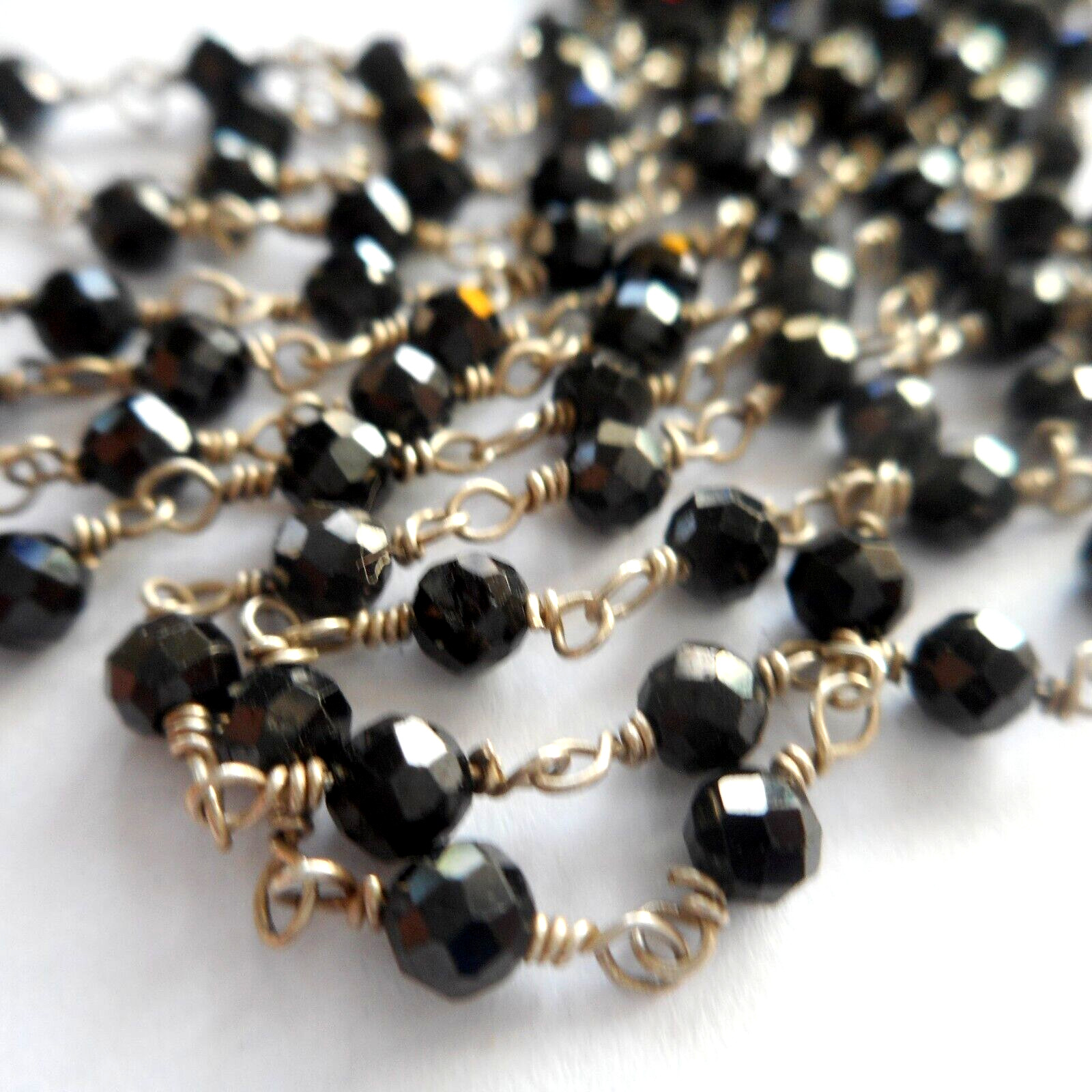 Milor Sterling Silver Tiny Black Coated Crystal Wire Necklace 30″