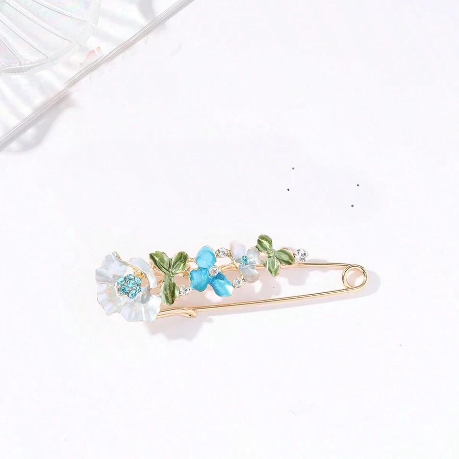 1pc Flower Brooch Oil Drip & Rhinestone Beaded Multi-Use Coat Clip Pin for Women