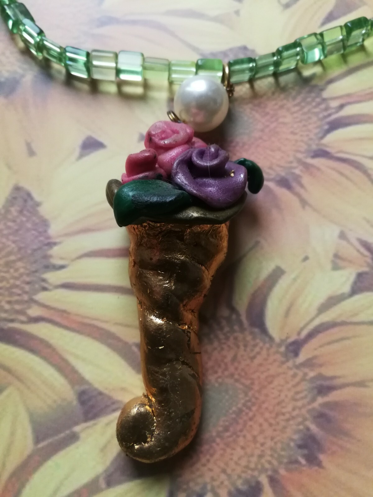 lucky horn plenty talisman pendant necklace amulet cornucopia money vintage gift