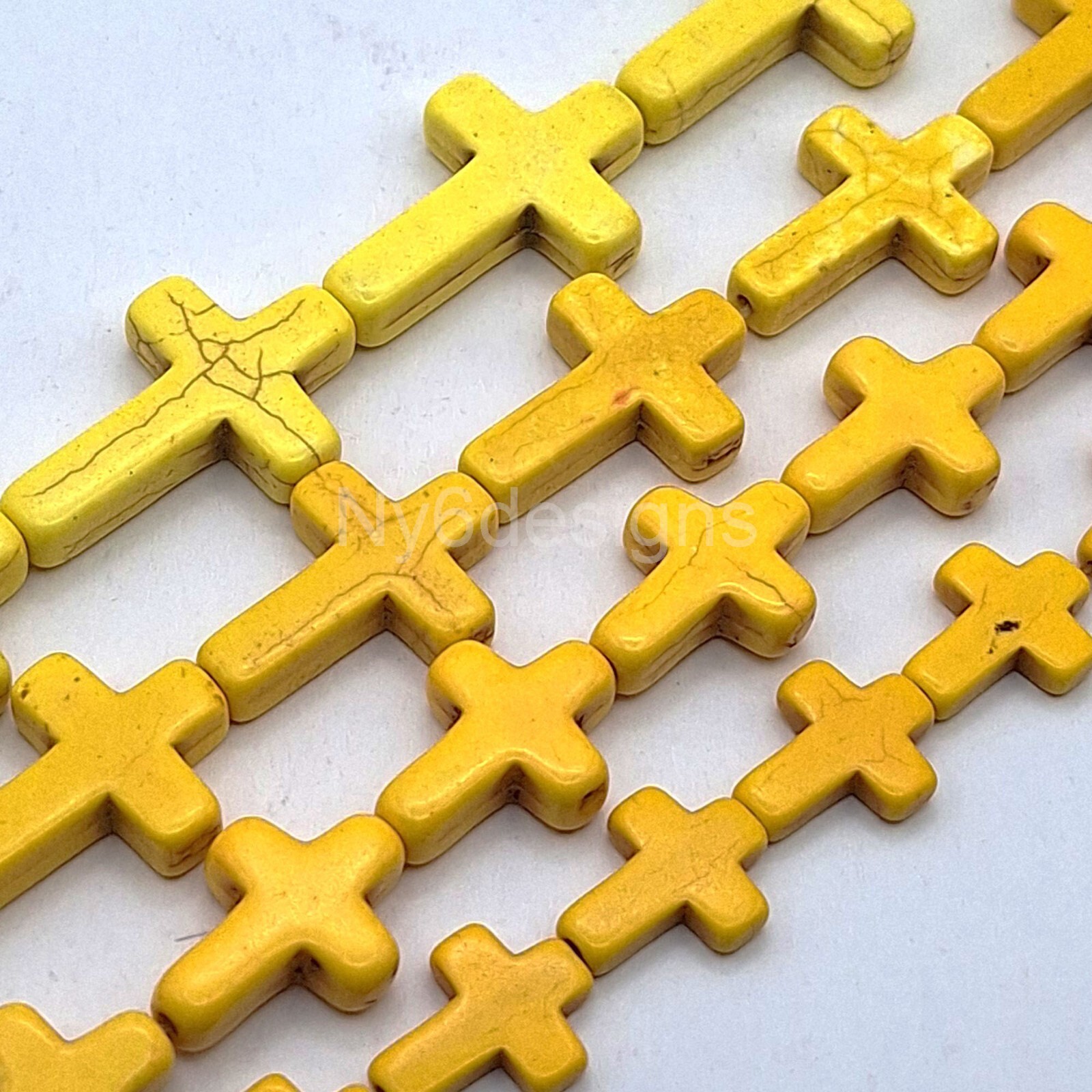 Yellow Cross Bead Turquoise Howlite Magnesite Cross Loose Beads 15″ Wholesales