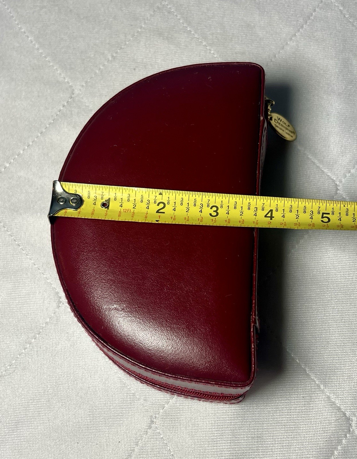 Wolf Designs Jewelry Travel Case Leather Zip Vintage Two Sides Red Hard Case