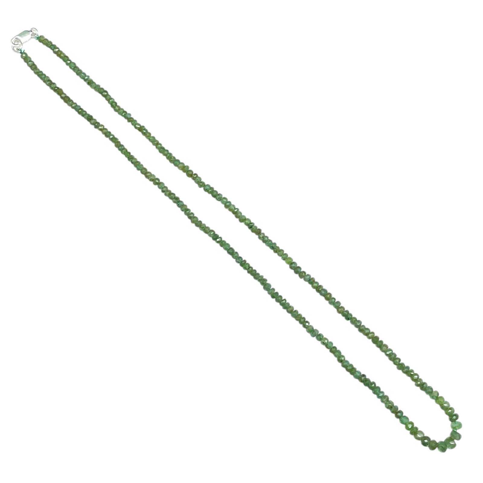 Natural Zambian Emerald Necklace Strand Untreated Faceted Beads 925 Clasp 18 In