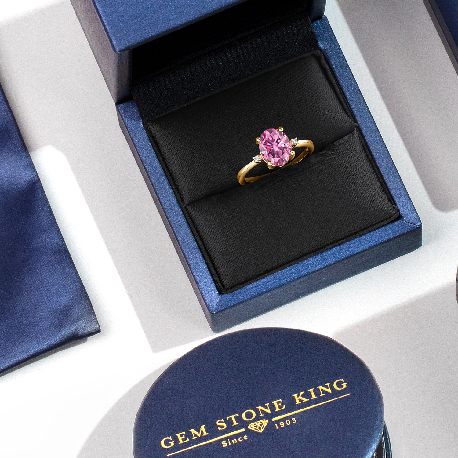 18K Yellow Gold Plated Silver Ring Pink Moissanite Diamond (2.85 Cttw)