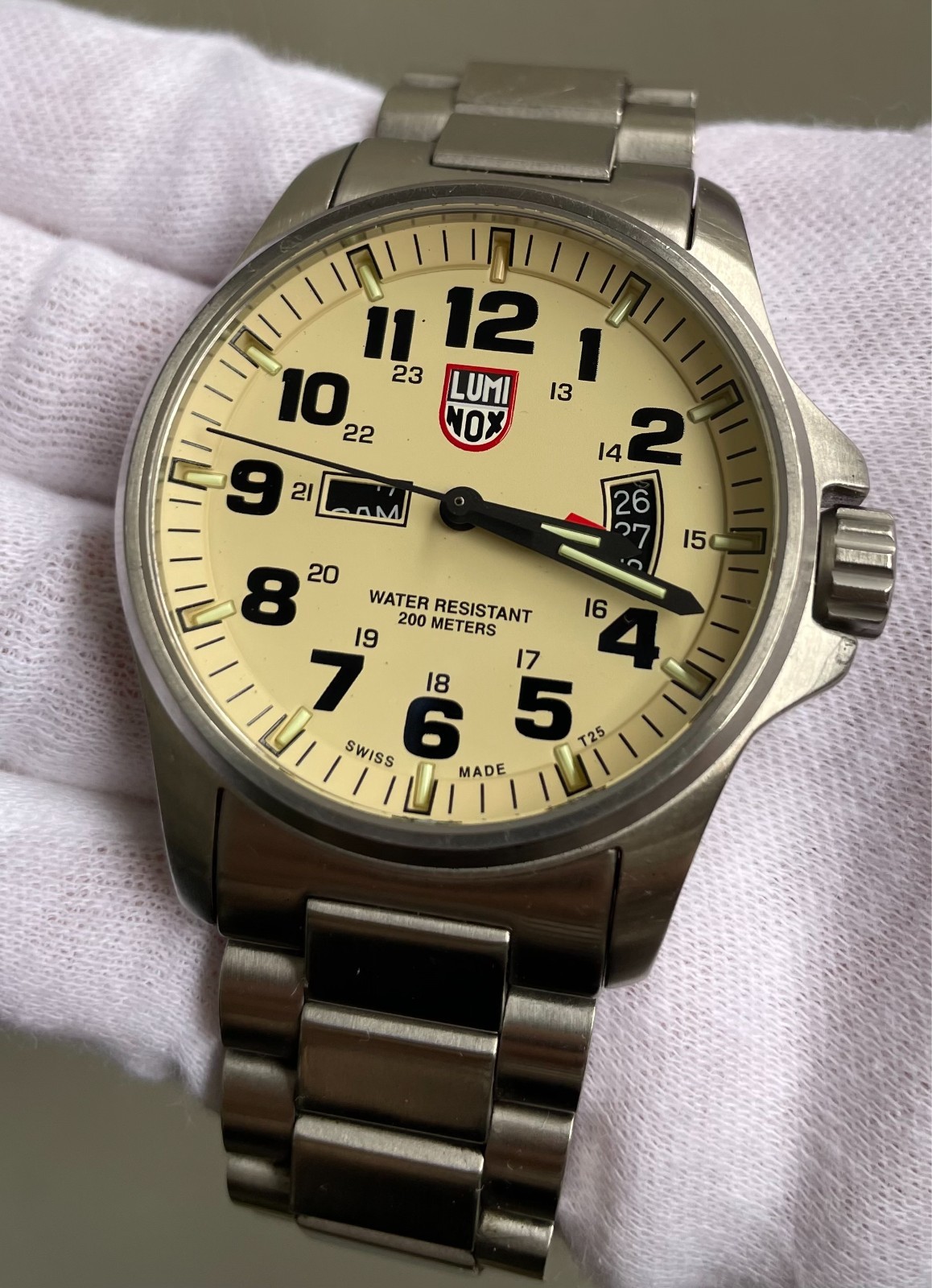 [Near Mint] LUMINOX ATACAMA FIELD 1820 Day Date Beige Dial Men’s Watch Quartz ST