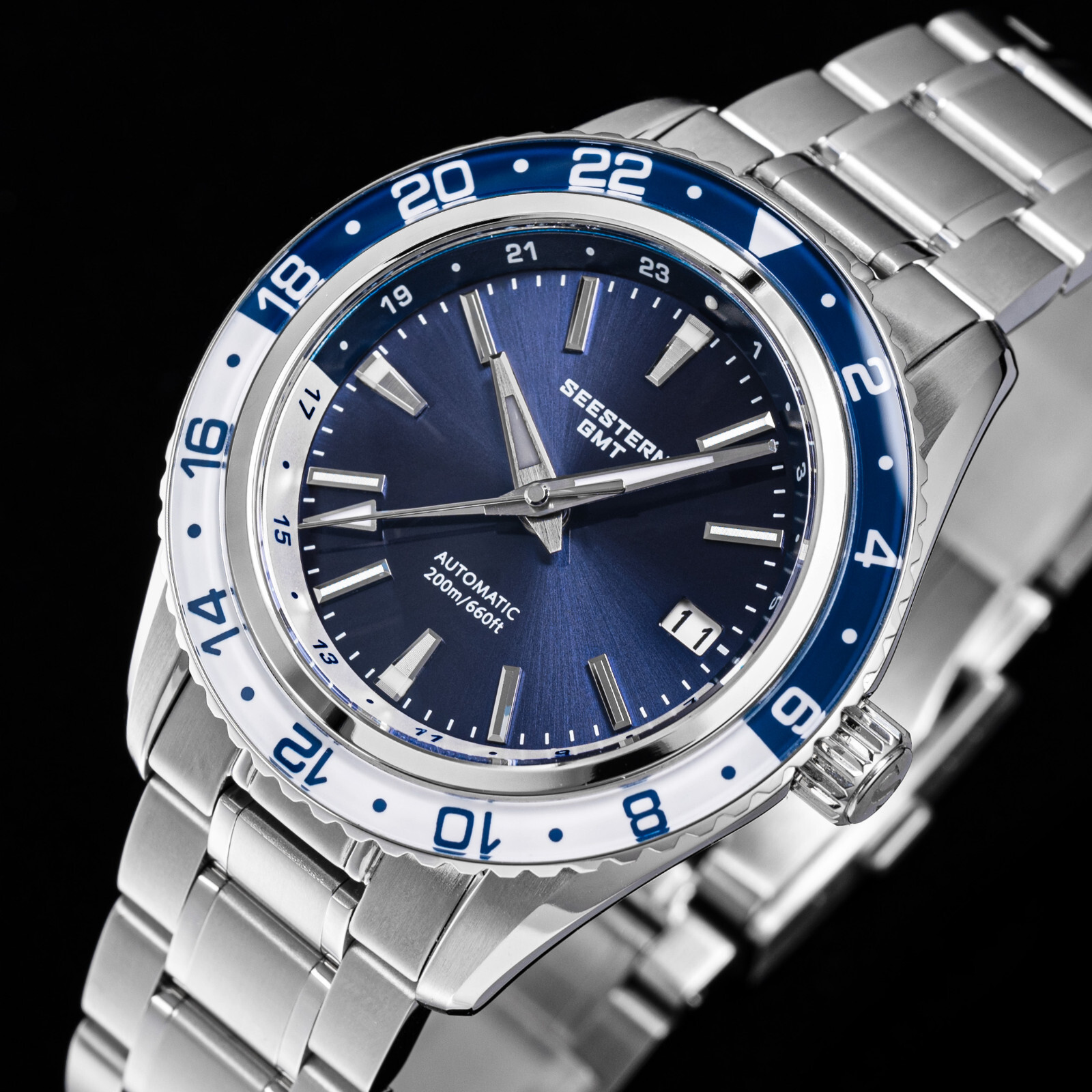 Seestern GMT S456.BE Sapphire Crystal Mechanical Mens NH34 Watch SEAGULL 1963