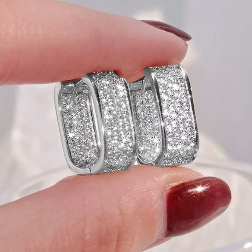 3 Colors Womens 14K Gold Plated Sparkling Iced CZ Hoop Huggie Earrings