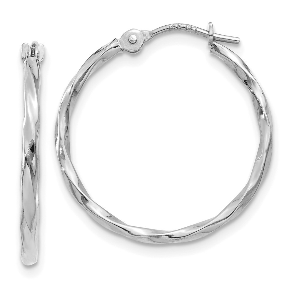 14k White Gold Polished Twisted Hoop Earrings 0.5g L-18.9mm, W-19.2mm for Mom