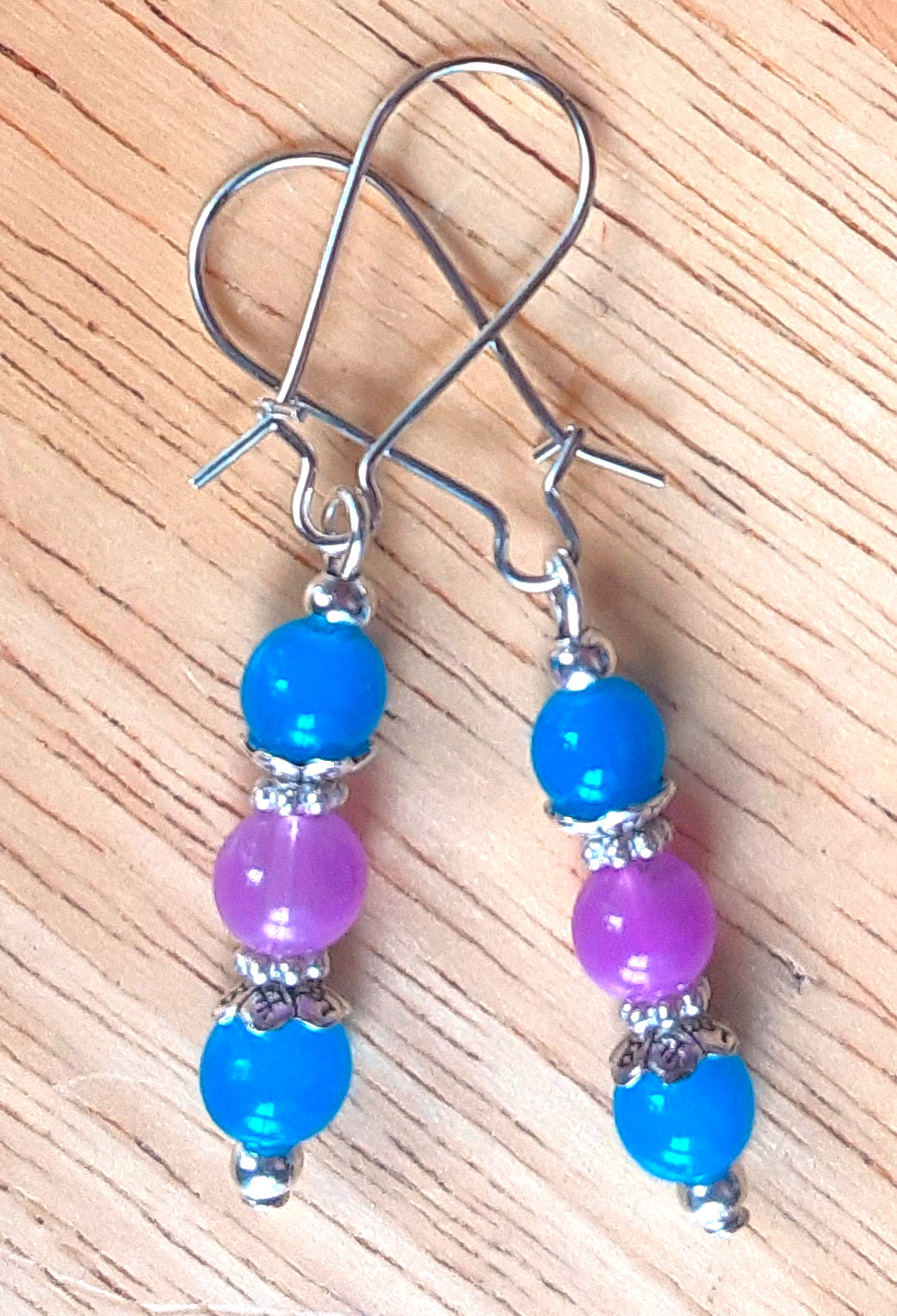 JADEITE Blue & Lavender kidney wire drop SP Handcrafted K2TA