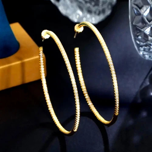 18k Gold Plated Endless Hoop Earrings made Simulated Diamond Bridal Jewelry