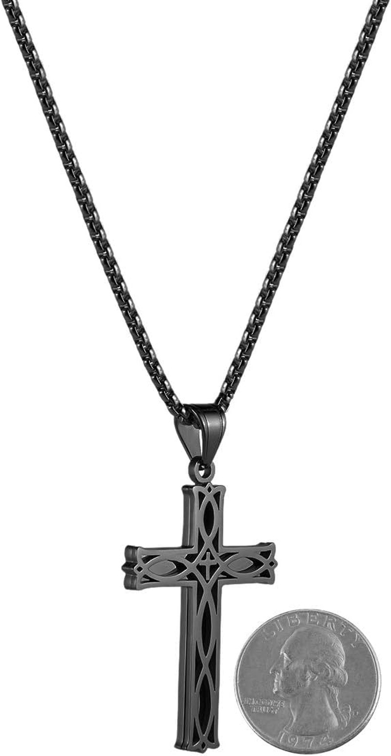 Men’S Stainless Steel Infinity Celtic Cross Irish Knot Pendant Necklace, 22+2″ L
