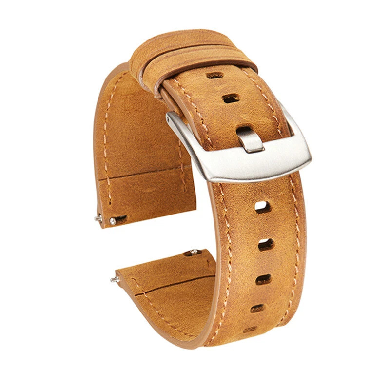 Genuine Leather Watch Band 20mm 22mm Quick Release Strap Light Brown Pin Buckle