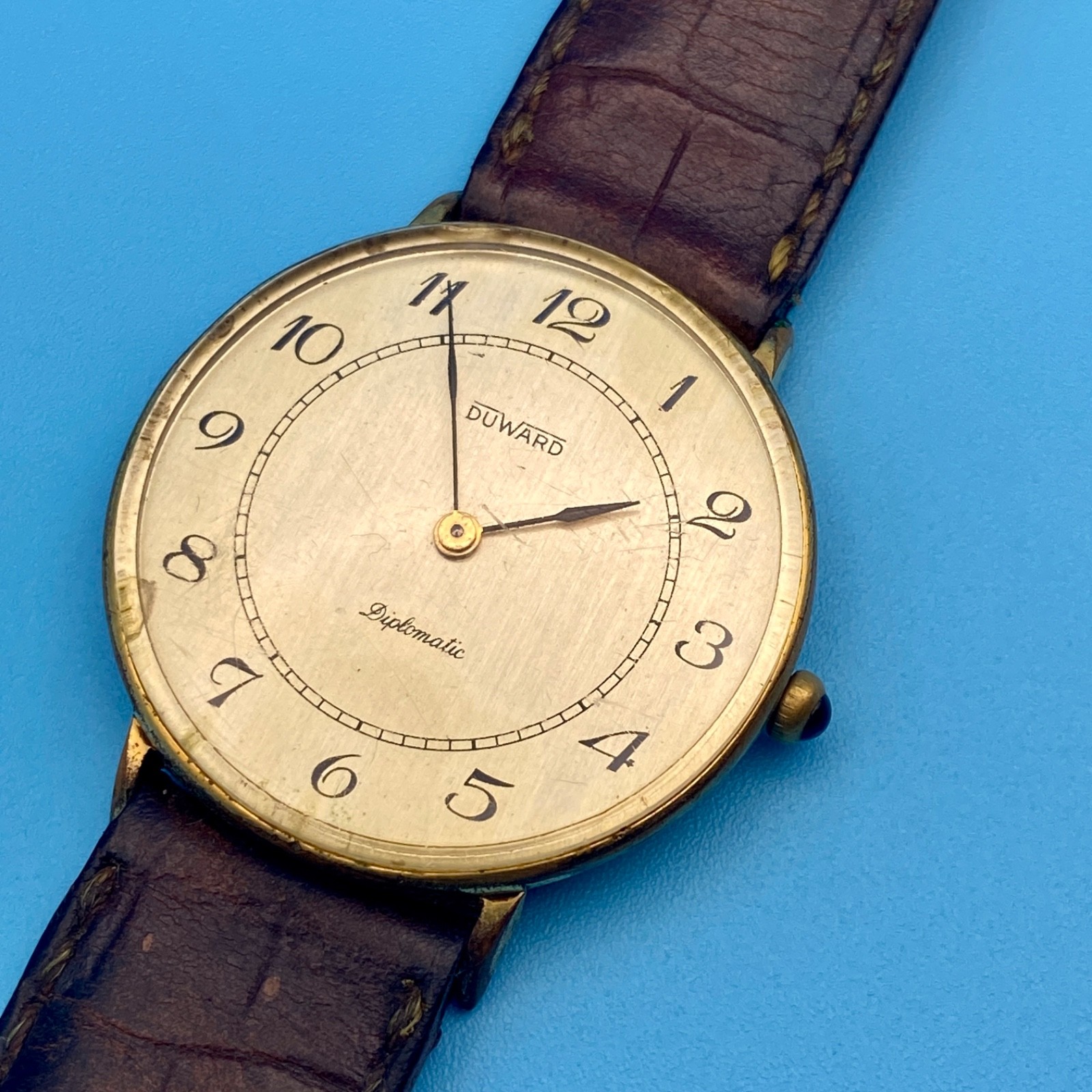 VINTAGE DUWARD DIPLOMATIC MANUAL WIND MEN’S WATCH SWISS GOLD PLATED RARE 1960´s