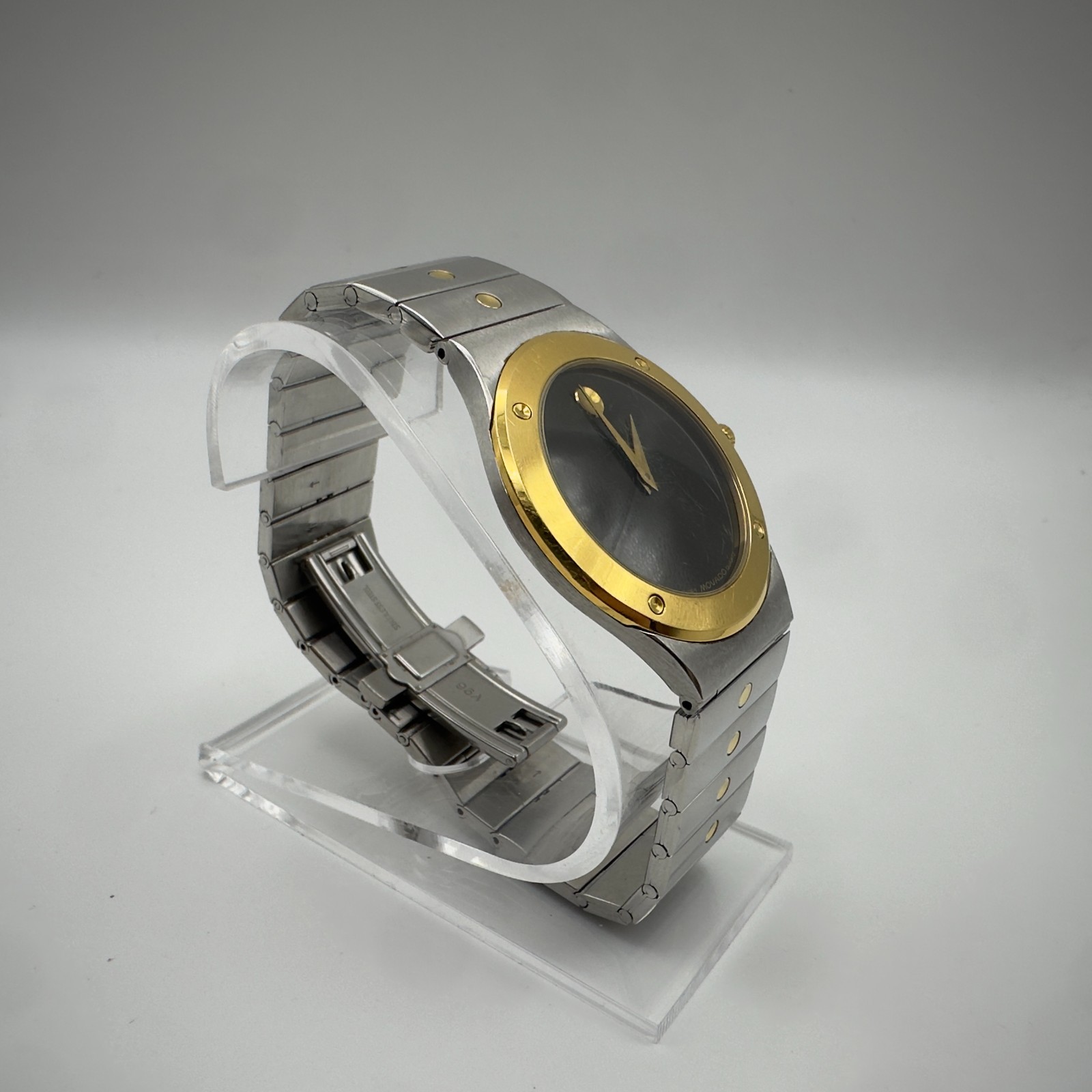 Vintage Two-Tone Movado Museum Black Face Watch 34mm