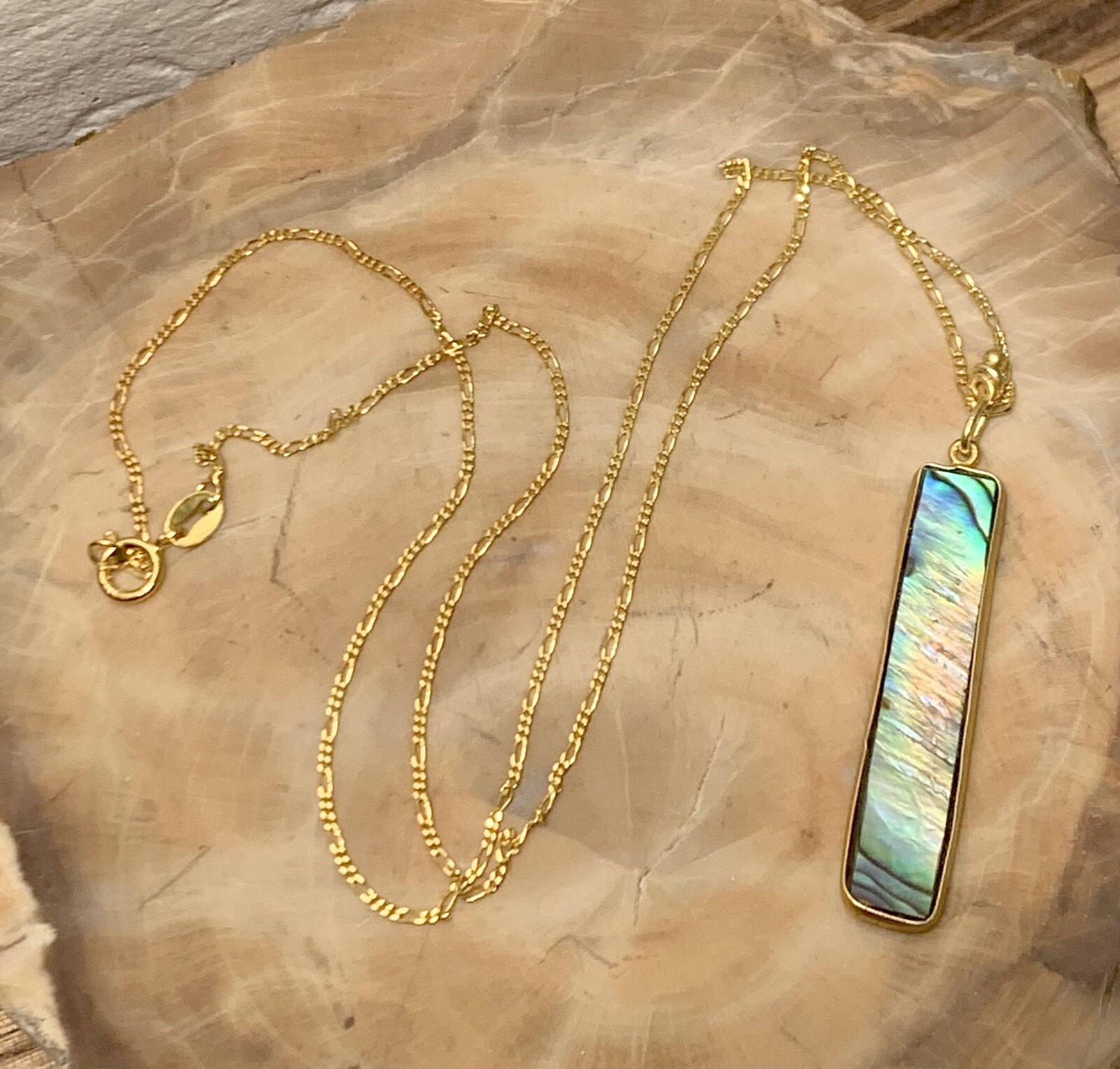 Natural Paua Shell 925 Sterling Silver (Gold) Chain Necklace 18”