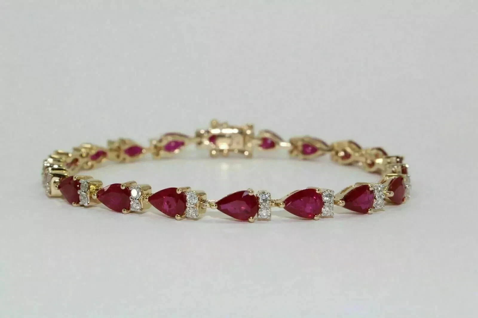 5Ct Pear Cut Ruby & Diamond 14K Yellow Gold Plated Tennis Bracelet for Womens 7″