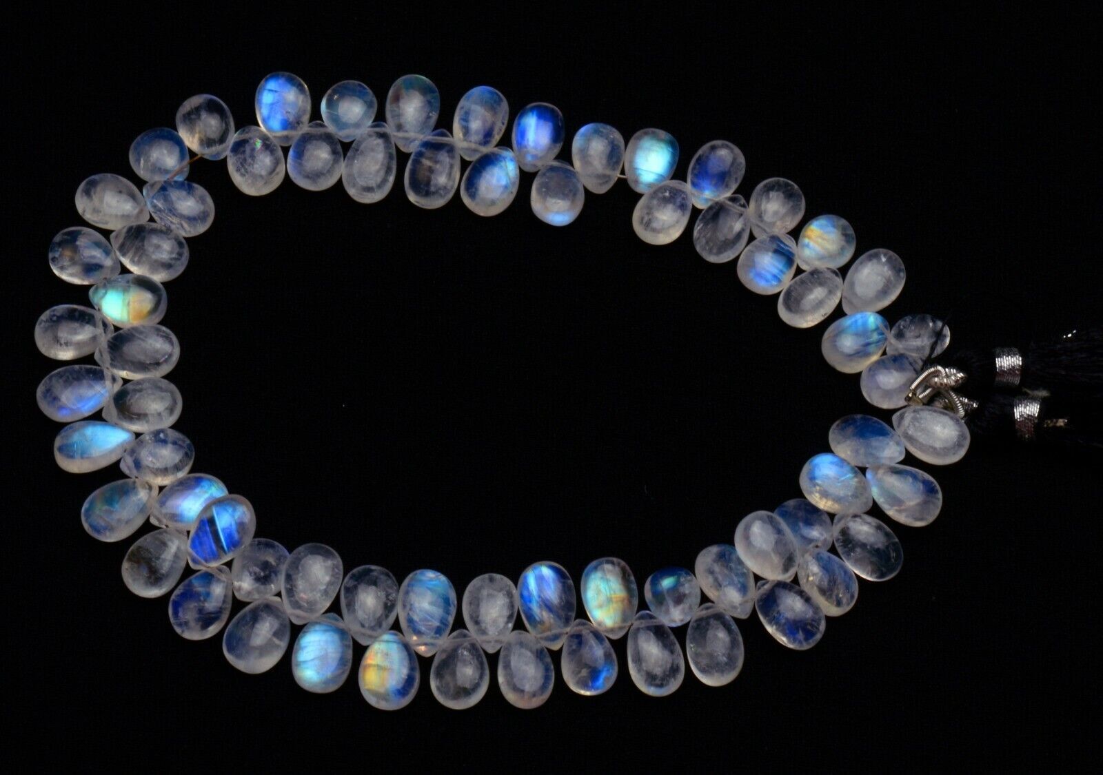 Natural Gem Blue Fire Rainbow Moonstone 9×6 to 10x7mm Pear Briolette Beads 10″