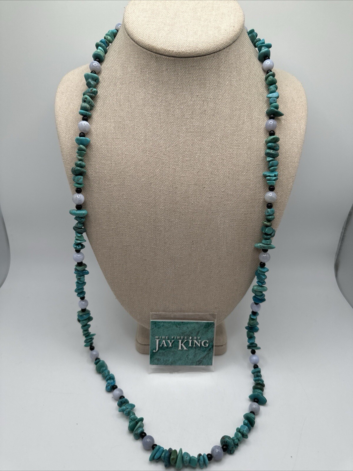 Mine Finds By Jay King Long Turquoise Blue Lace Agate & Chalcedony 925 Necklace