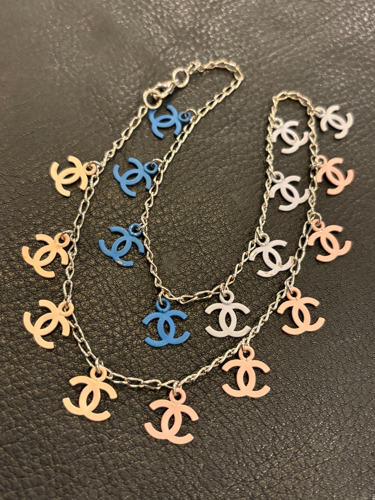 CHANEL Necklace Pendant choker Coco Mark CC Logo Auth Silver kenjp Blue Pink