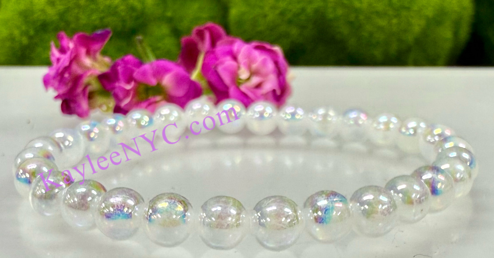 Wholesale 6 Pcs Natural Angel Aura Selenite 6mm 7.5” Crystal Stretch Bracelet