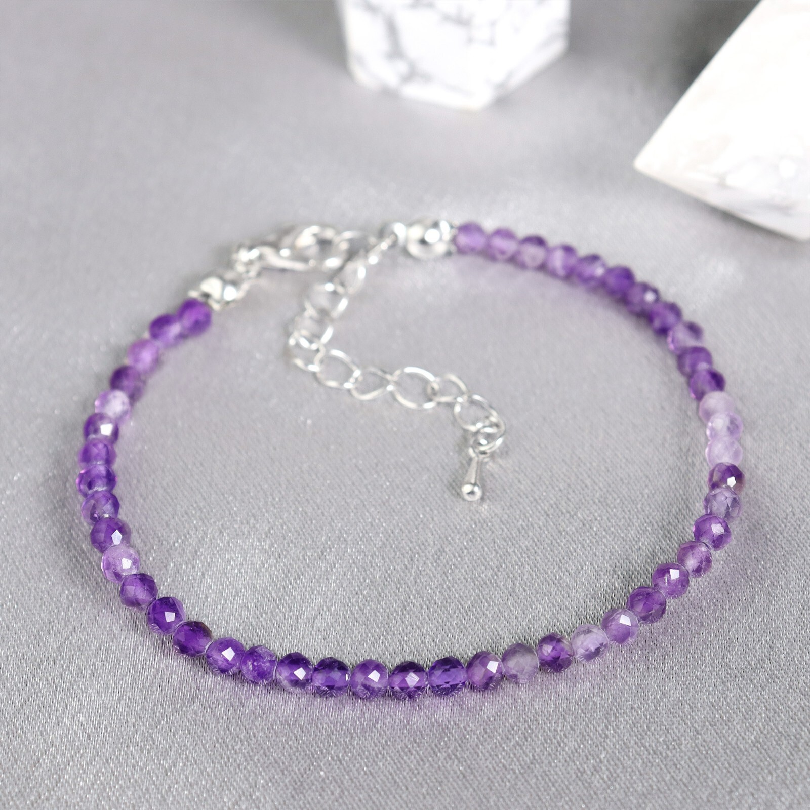 Natural Amethyst Gemstone Beads Healing Calming Dainty Women Crystal Bracelet