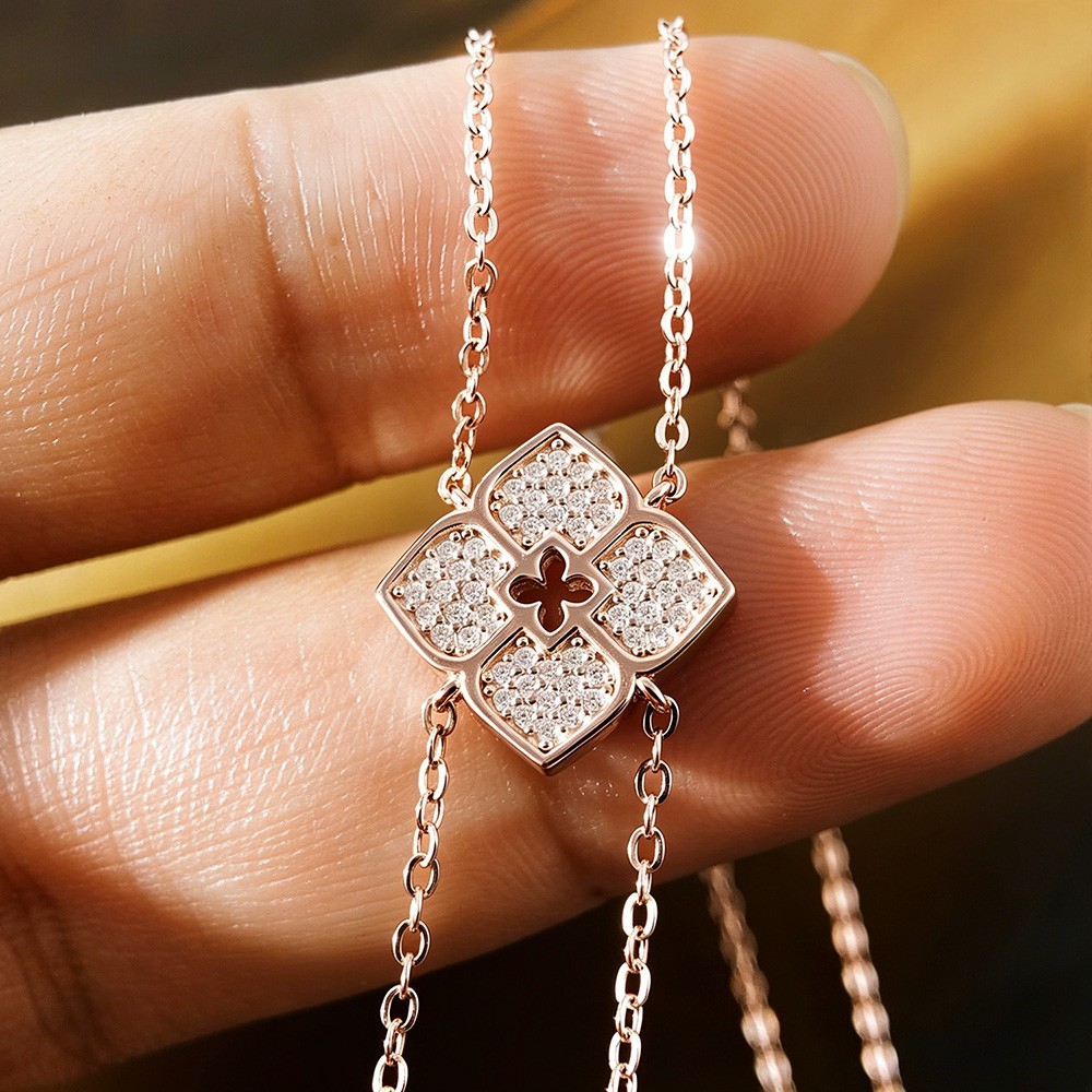 Real Round Moissanite Clover Tassel Pendant Necklace 925 Sterling Silver Chain