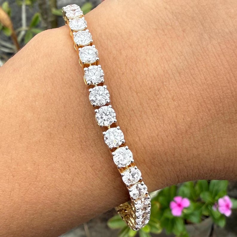 10Ct Round Cut Lab Created Diamond Tennis Bracelet 14k Yellow Gold Plated