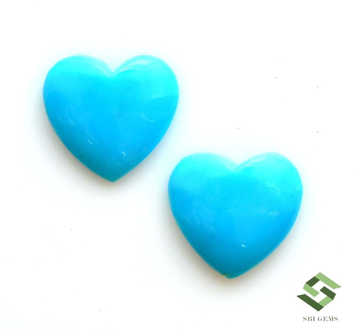 10×11 mm Natural Turquoise Heart Shape Cabochon Pair 4.81 CTS Loose Gemstones