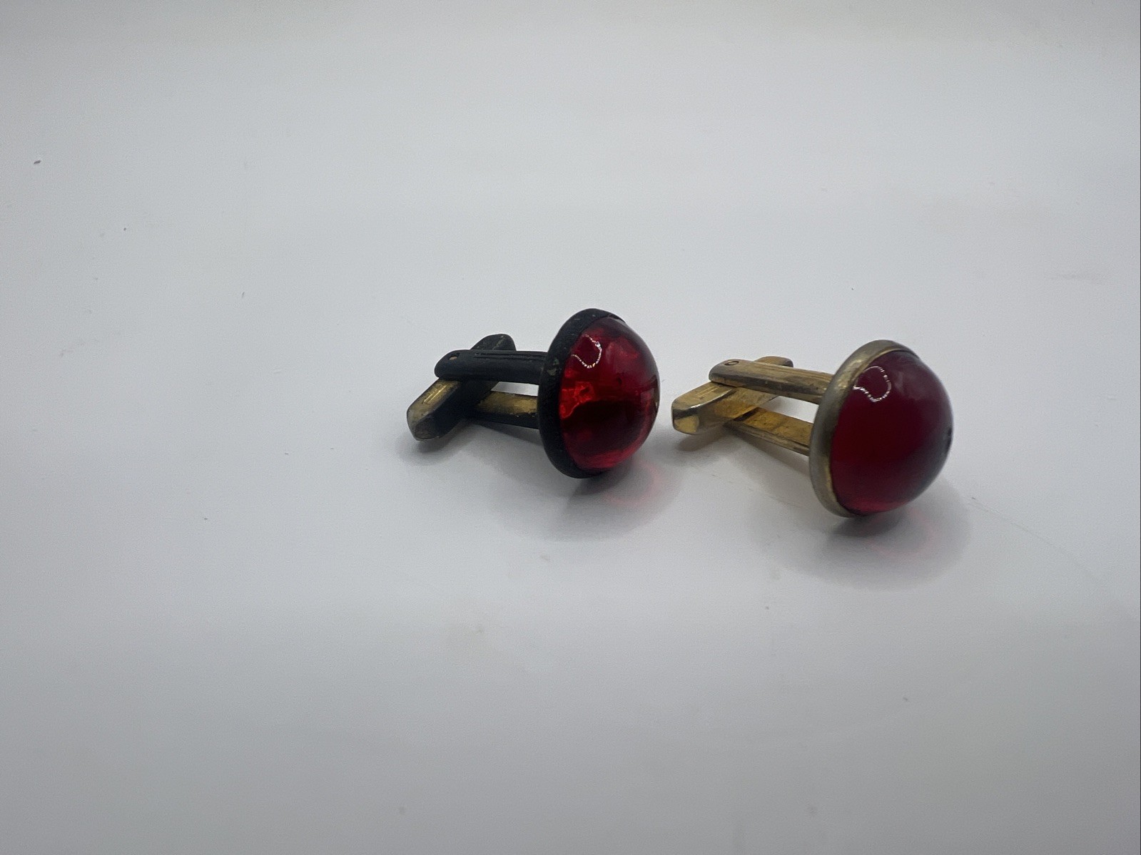 Hickok Gold Tone Cufflinks with Red Glass Jewels Vintage