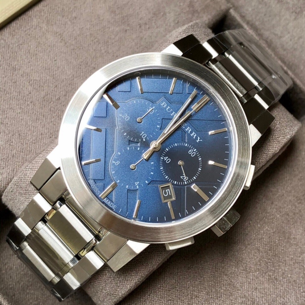 BURBERRY MENS WATCH STAINLESS STEEL SILVER STRAP WITH BLUE DIAL BU9363 GENUINE