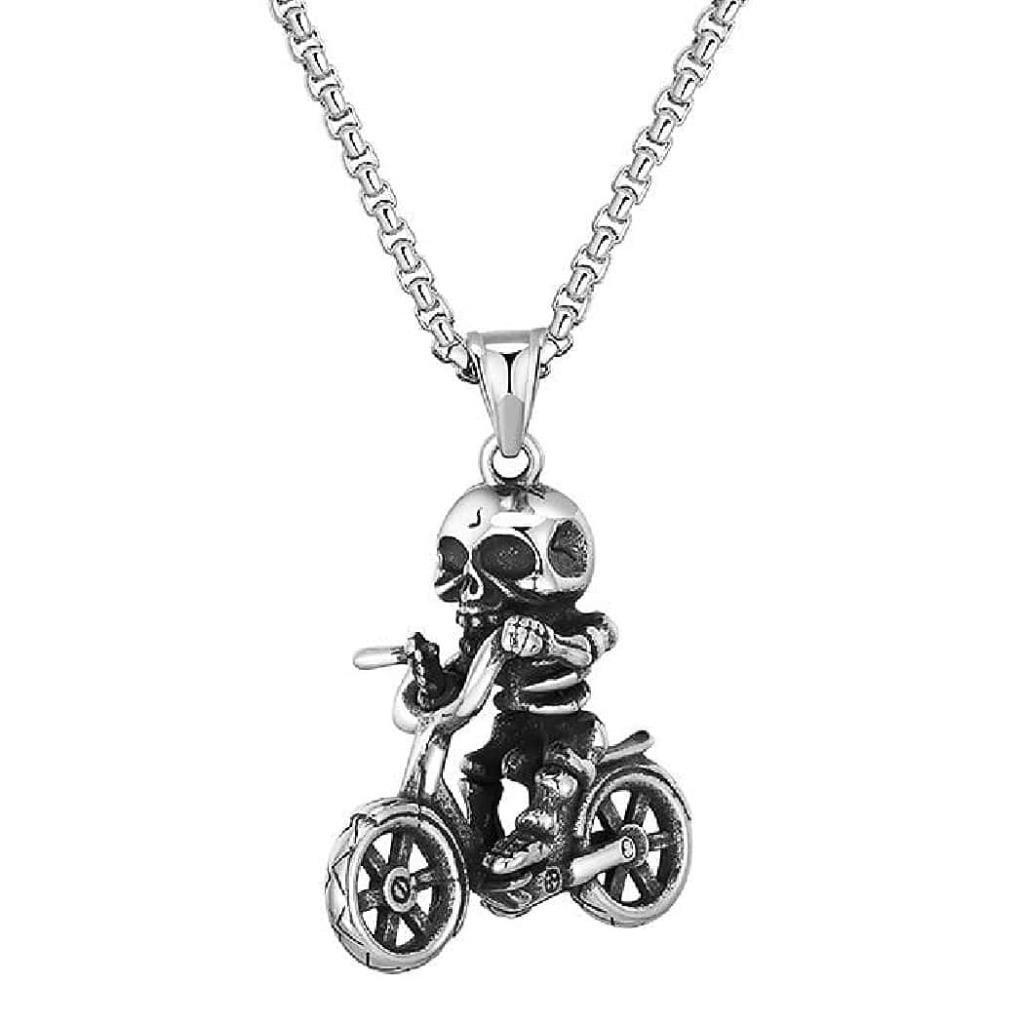 SKELETON ON BIKE NECKLACE 24″ Box Chain Skull Urban Streetware Punk Bicycle NEW