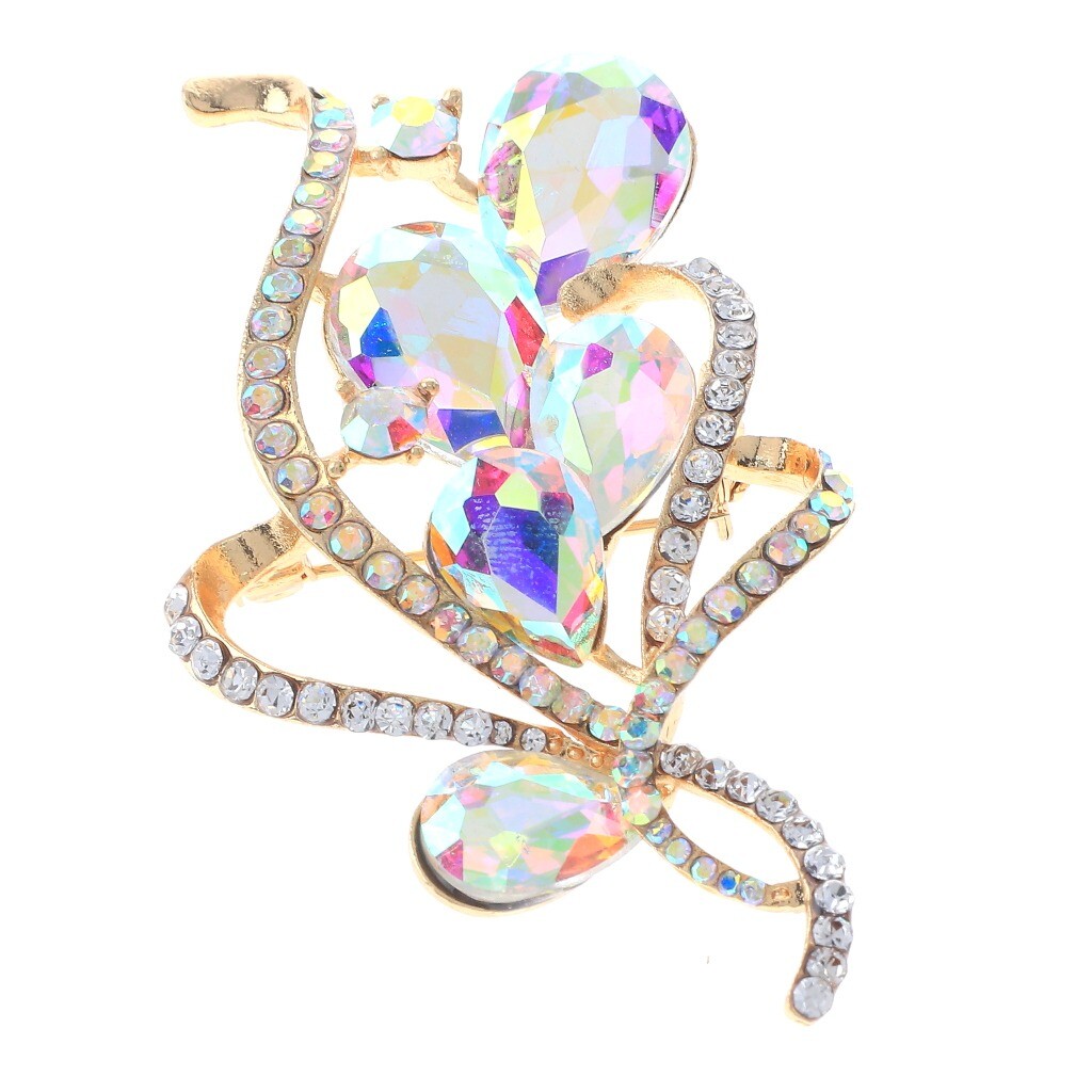 Gold Tone Metal Crystal Flower Brooch P1458-GAB