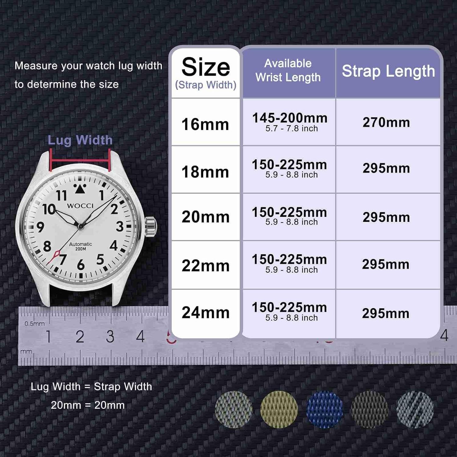 22mm Military Nylon Watch Band – Stylish Black Strap with Stainless Steel Buckle