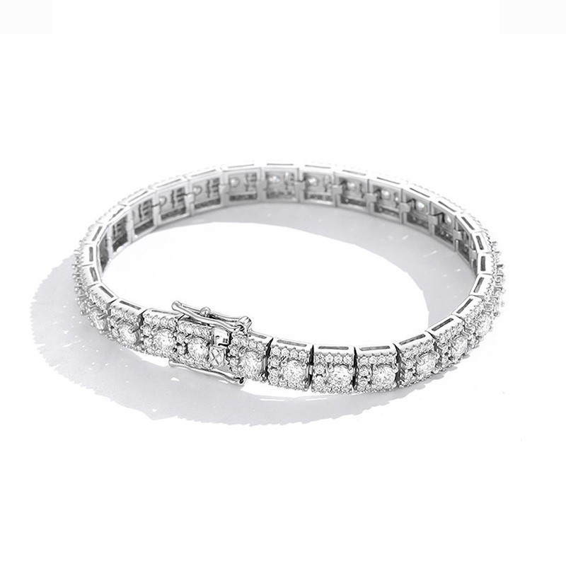 Full Real Round Moissanite Tennis Bracelet Men Women Chain 925 Sterling Silver