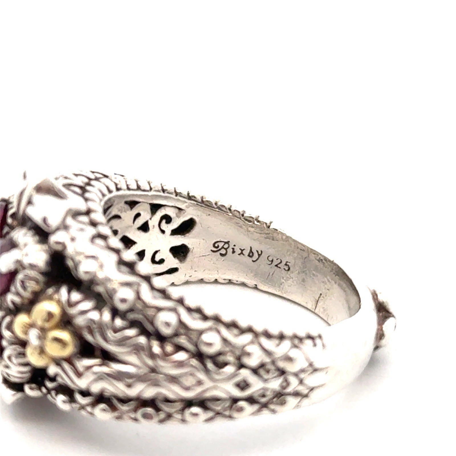 Barbara Bixby Sz. 8.5 Sterling Silver Rhodolite Garnet & 18k Gold Ring, 14.6g