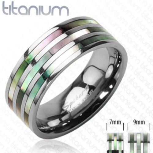 Triple Abalone Stripe Titanium Wedding Ring Size 5,6,7,8,9,10,11,12,13,14 (FL12)