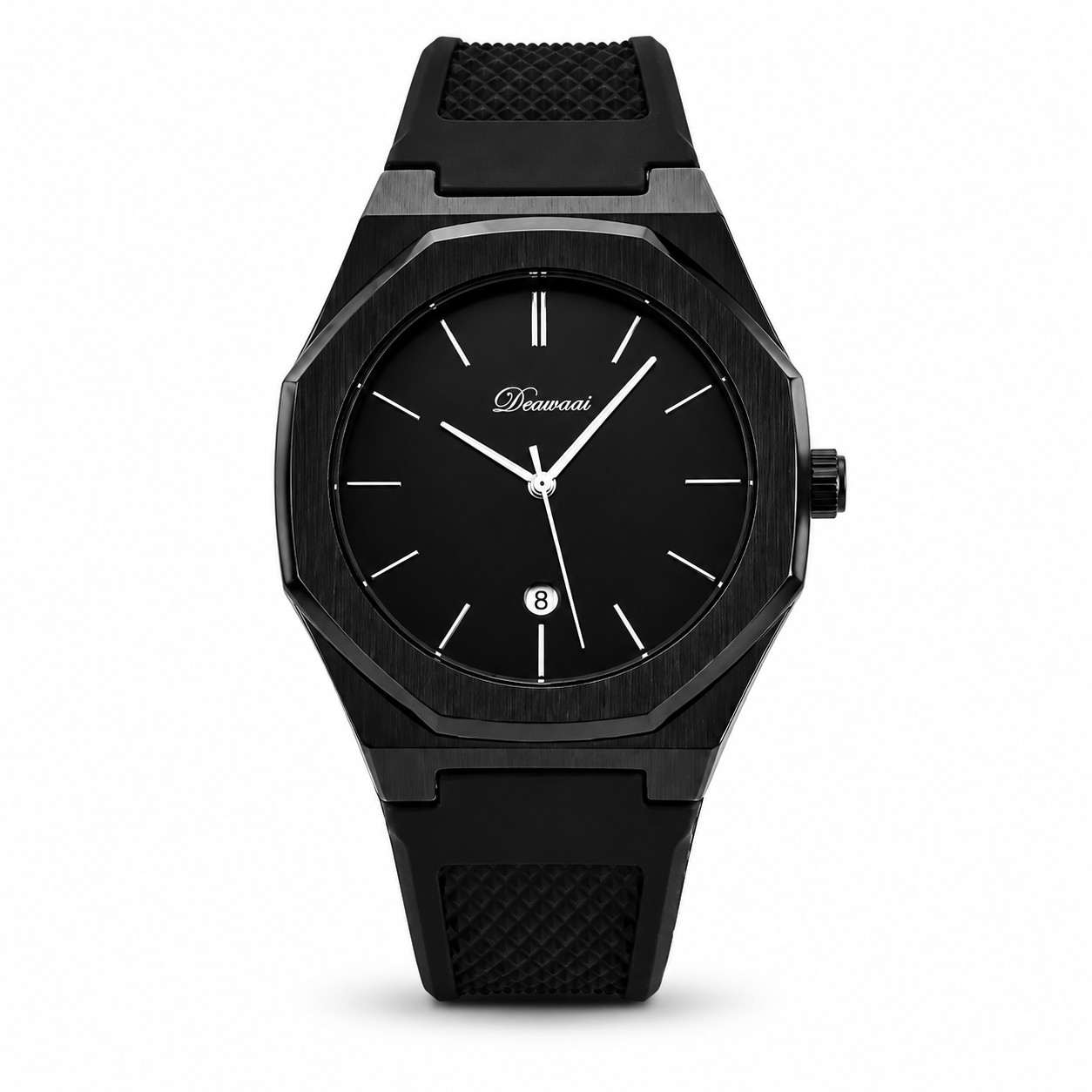 Men’s Luxury Black Octagon Watch – Automatic Style Sports Wristwatch Silicone St
